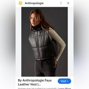 Anthropologie Vegan Leather Black Cropped Puffer Vest